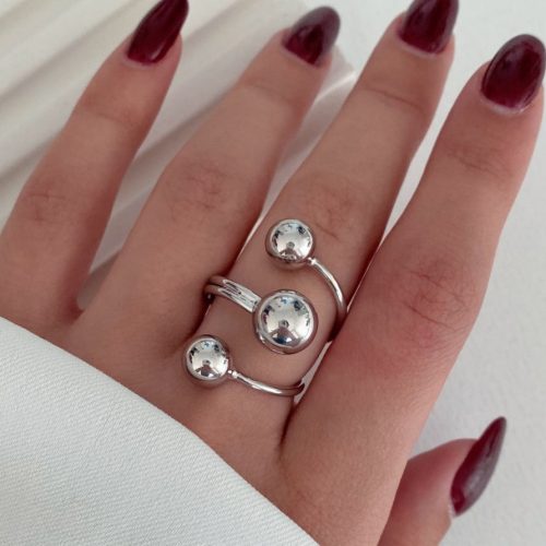 انگشتر سه کره نقره ای آبکاری نقره رنگ ثابت