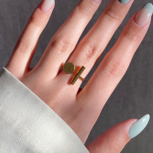 انگشتر طلایی استیل دایره و خط