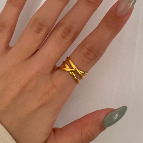 انگشتر طلایی استیل سه لاین تو در تو