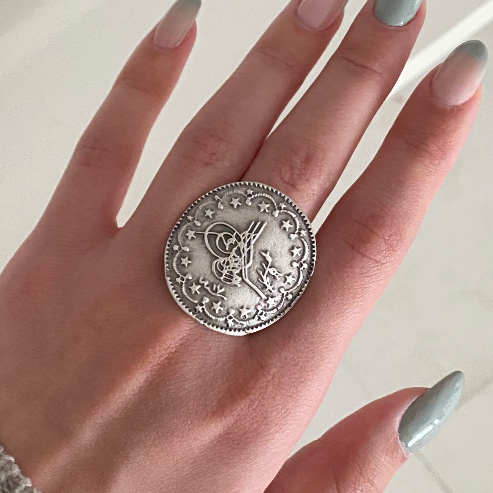 انگشتر ورشو نقره ای طرح سکه فری سایز