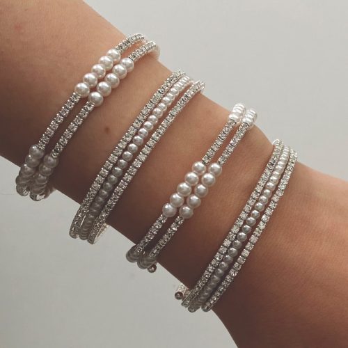 دستبند نقره ای نگینی مرواریدی