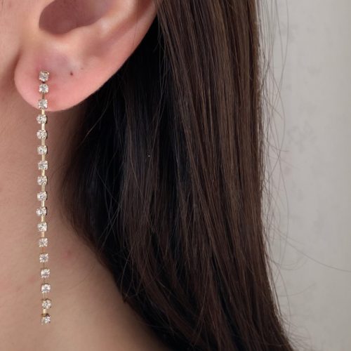 گوشواره آویز نگینی خطی طلایی