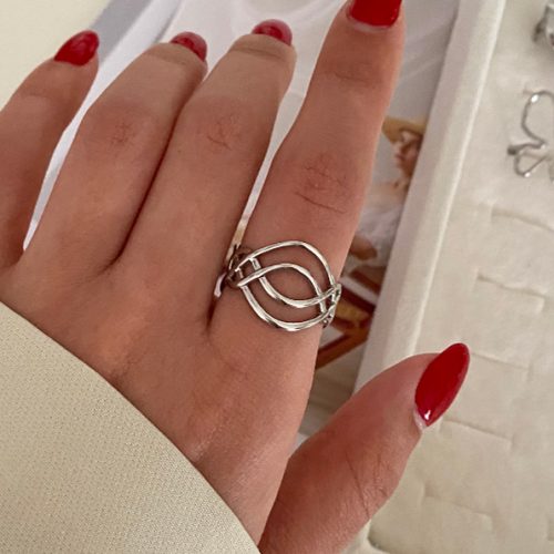 انگشتر استیل نقره ای خطوط خمیده