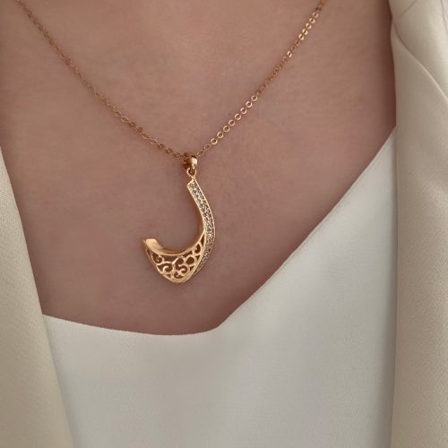 گردنبند طلایی نگینی خمیده