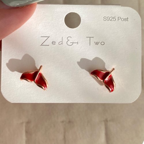 گوشواره دم ماهی قرمز میخ نقره