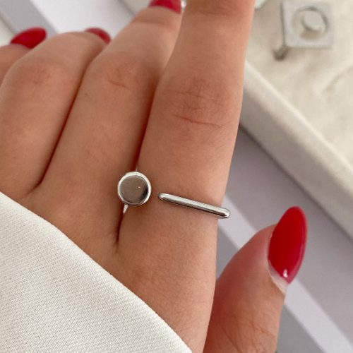 انگشتر خط و دایره نقره ای استیل