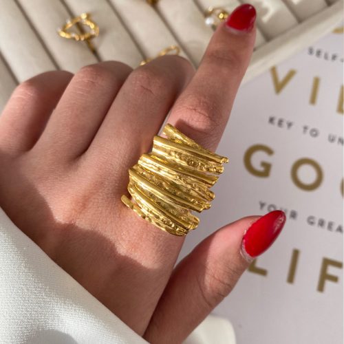 انگشتر طلایی طرح کاغذ مچاله استیل