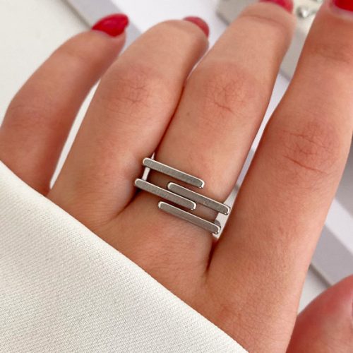 انگشتر چهار خط نقره ای استیل