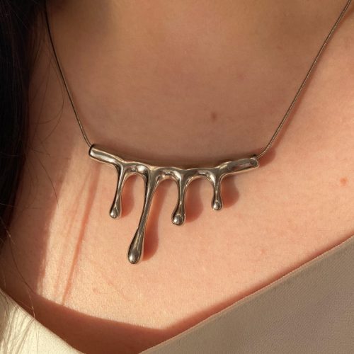 گردنبند اشک شمع نقره ای استیل