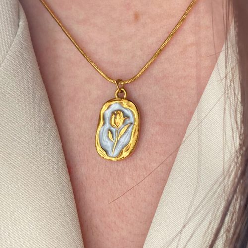 گردنبند رز دیو و دلبر آبی طلایی