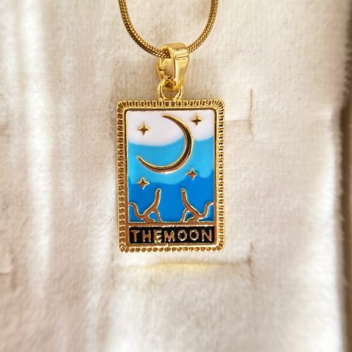گردنبند ماه و گرگ آبی طلایی استیل