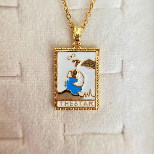 گردنبند میناکاری سفید آبی طلایی