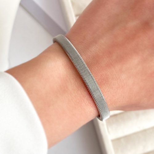 دستبند حصیری نقره ای استیل