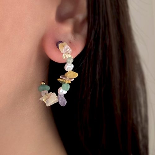 گوشواره سنگی رنگ پاستیلی دایره ای