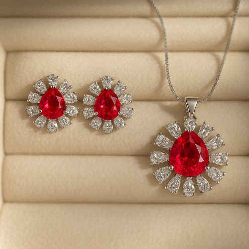 نیم ست نگین یاقوتی سرخ