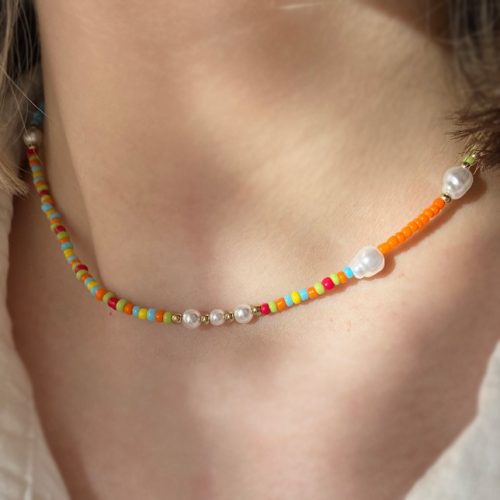 گردنبند تابستانی مرواریدی نارنجی
