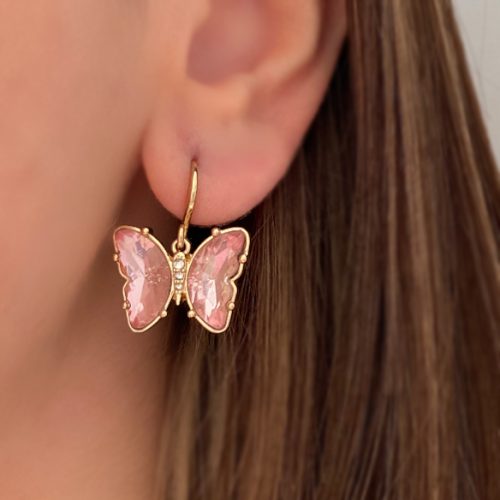 گوشواره پروانه نگین صورتی