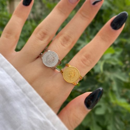 انگشتر سکه سلطنتی نقره‌ای و طلایی دخترانه