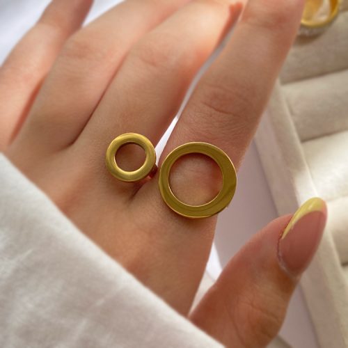 انگشتر طلایی دو دایره استیل