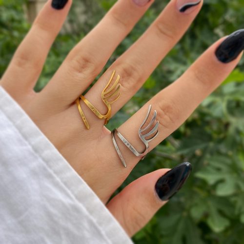 انگشتر پر پرواز طلایی و نقره ای