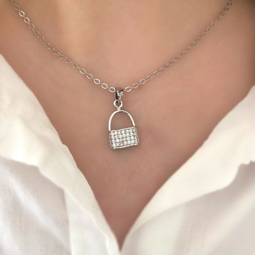 گردنبند قفل نقره ای نگینی