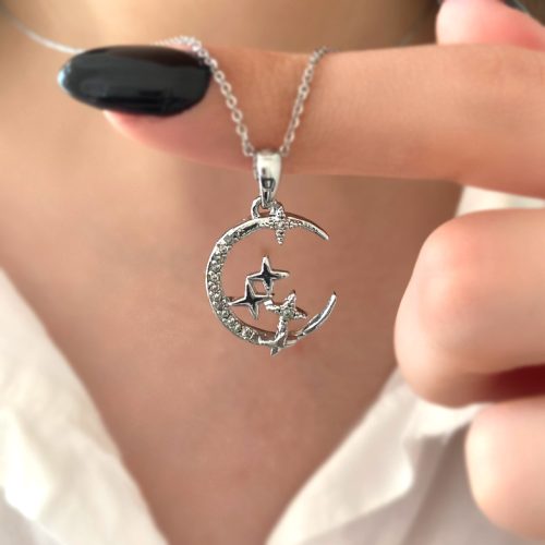 گردنبند ماه و ستاره نقره ای