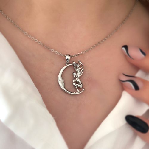 گردنبند ماه و فرشته نقره ای