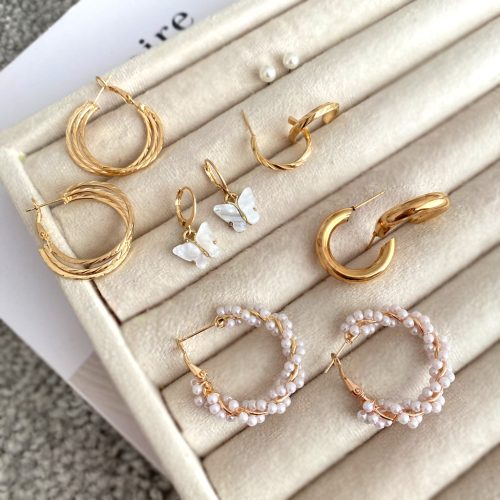 گوشواره طلایی و مرواریدی پک شش تایی