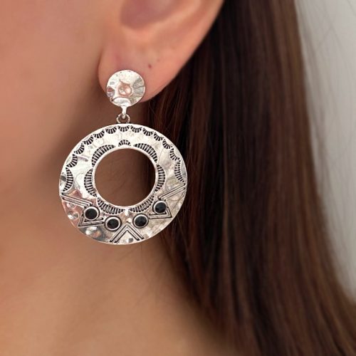 گوشواره نقره ای ورشو سیاه قلم دایره