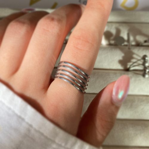 انگشتر خطوط خمیده استیل نقره ای