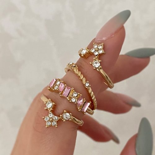 انگشتر ست چهار تایی طلایی نگینی