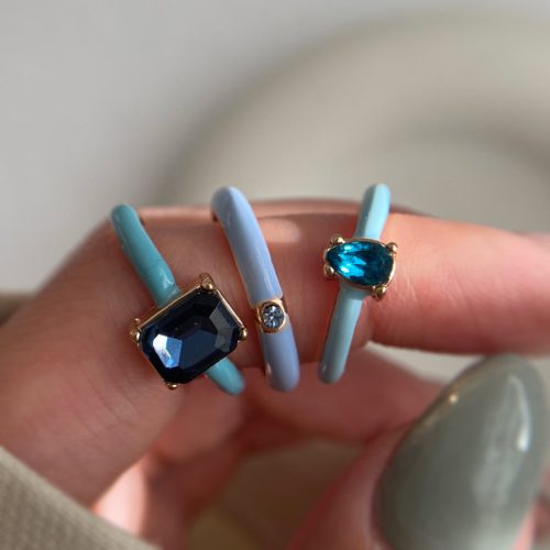 انگشتر پک سه تایی آبی نگینی