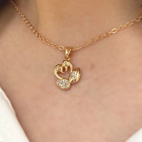 گردنبند دو قو طلایی نگینی