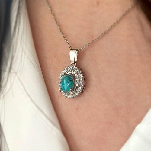 گردنبند سنگ فیروزه و نگین های ریز