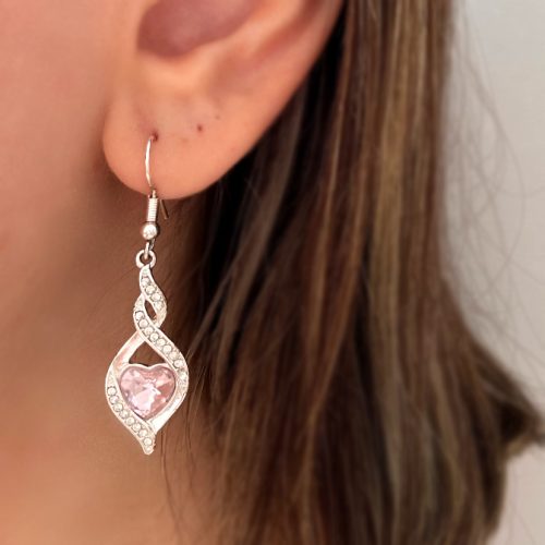 گوشواره آب نقره نگین قلبی خمیده