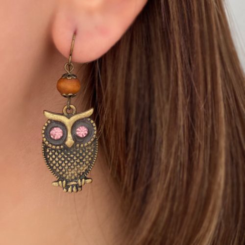 گوشواره جغد طلایی سیاه قلم نگینی