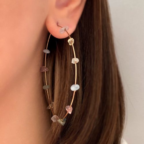 گوشواره حلقه ی طلایی با سنگ های رنگی