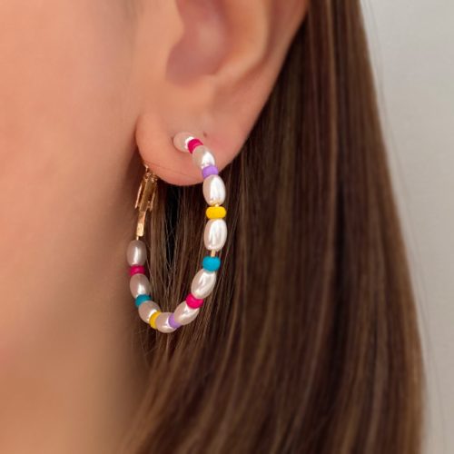 گوشواره دایره ای مرواریدی اسمارتیزی رنگارنگ