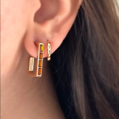 گوشواره طلایی با نگین های نارنجی