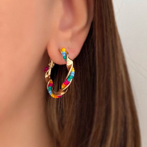 گوشواره طلایی و اسمارتیز رنگارنگ