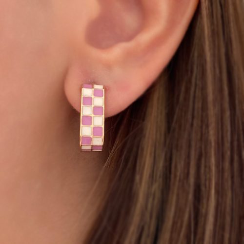 گوشواره مربع های بنفش و سفید