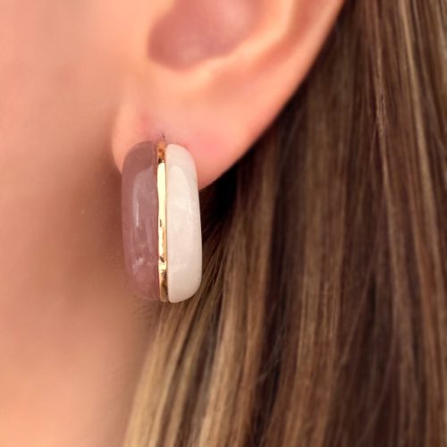 گوشواره کریستالی گلبهی و سفید