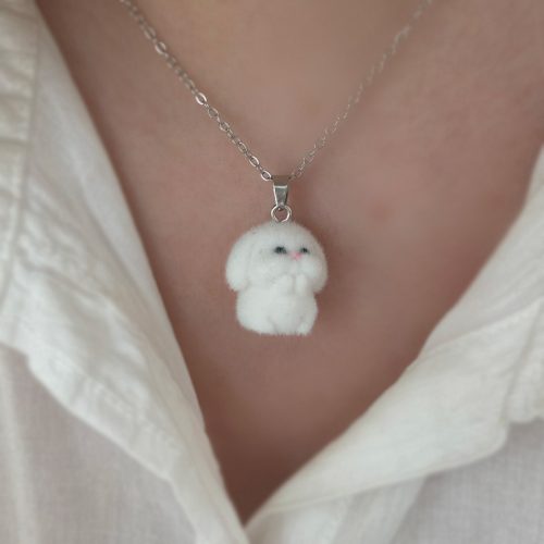 گردنبند خرگوش سفید مخملی بامزه