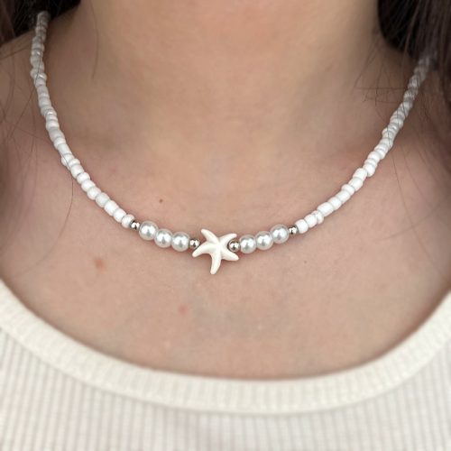 گردنبند مروارید و ستاره سفید تابستانی