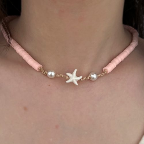 گردنبند منجوقی صورتی با ستاره سفید