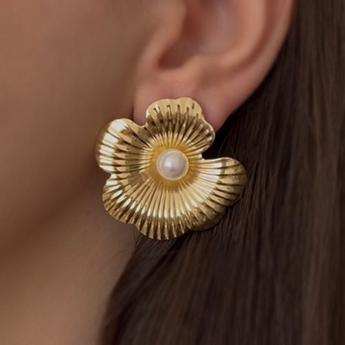 گوشواره گل طلایی مرواریدی