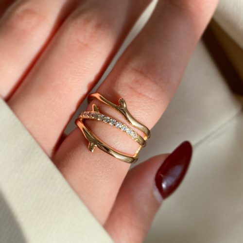 انگشتر طلایی ژوپینگ سه لاین شاخه و جوانه