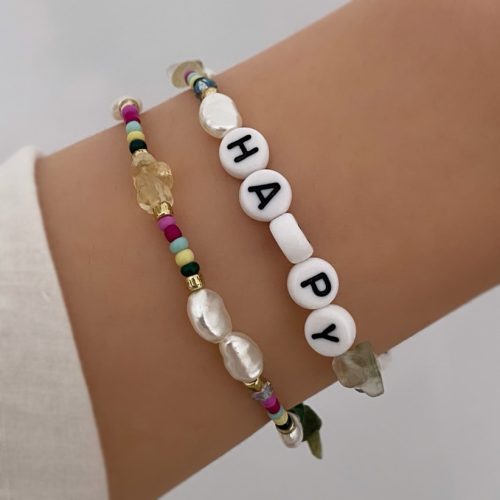 دستبند ست دو تایی مروارید سفید و رنگی