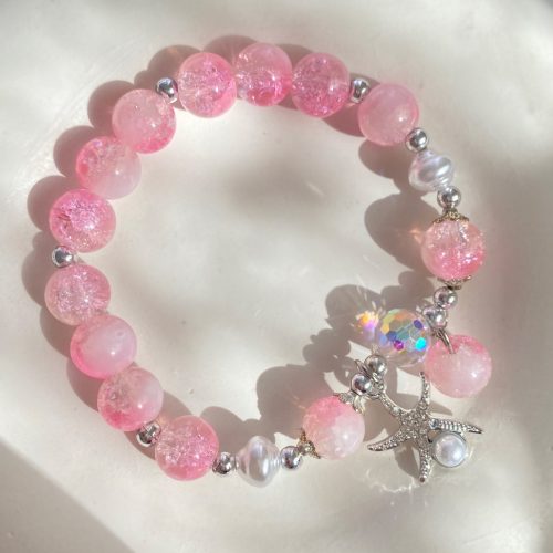 دستبند صورتی شاد با پلاک ستاره