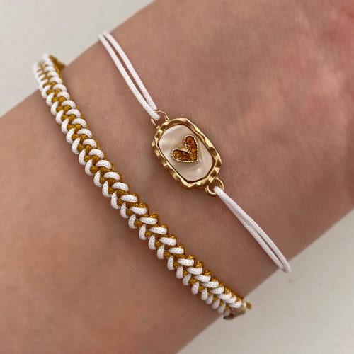 دستبند پک دو تایی قهوه ای و سفید قلب